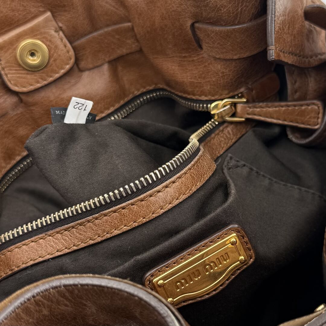 Miu Miu Vitello Leather Brown Tote Bag