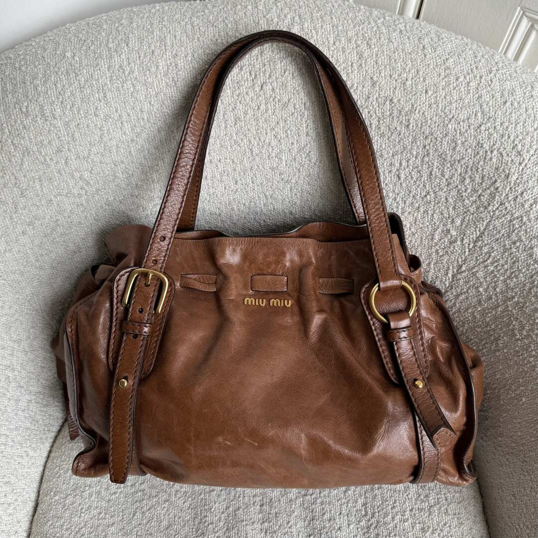 Miu Miu Vitello Leather Brown Tote Bag