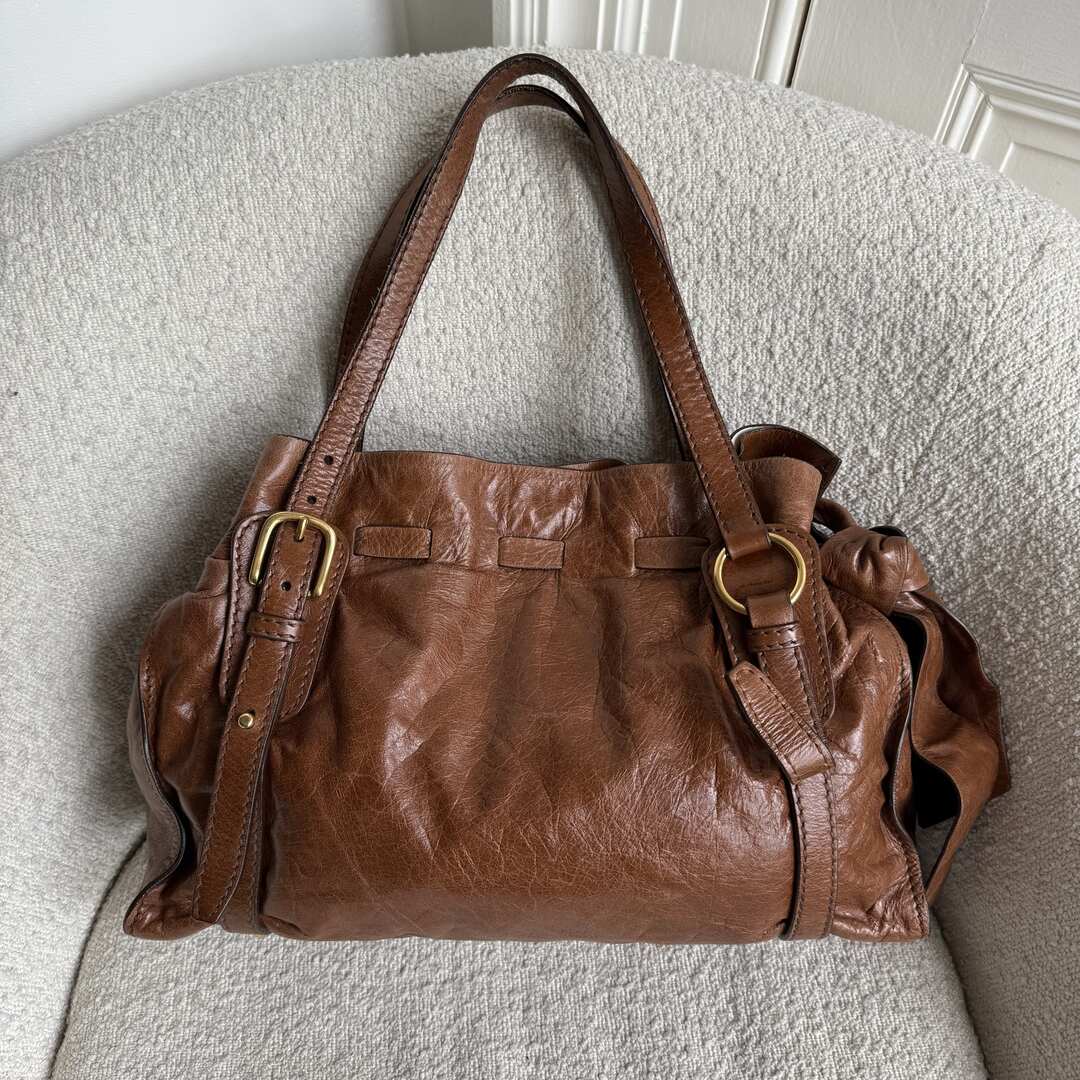 Miu Miu Vitello Leather Brown Tote Bag