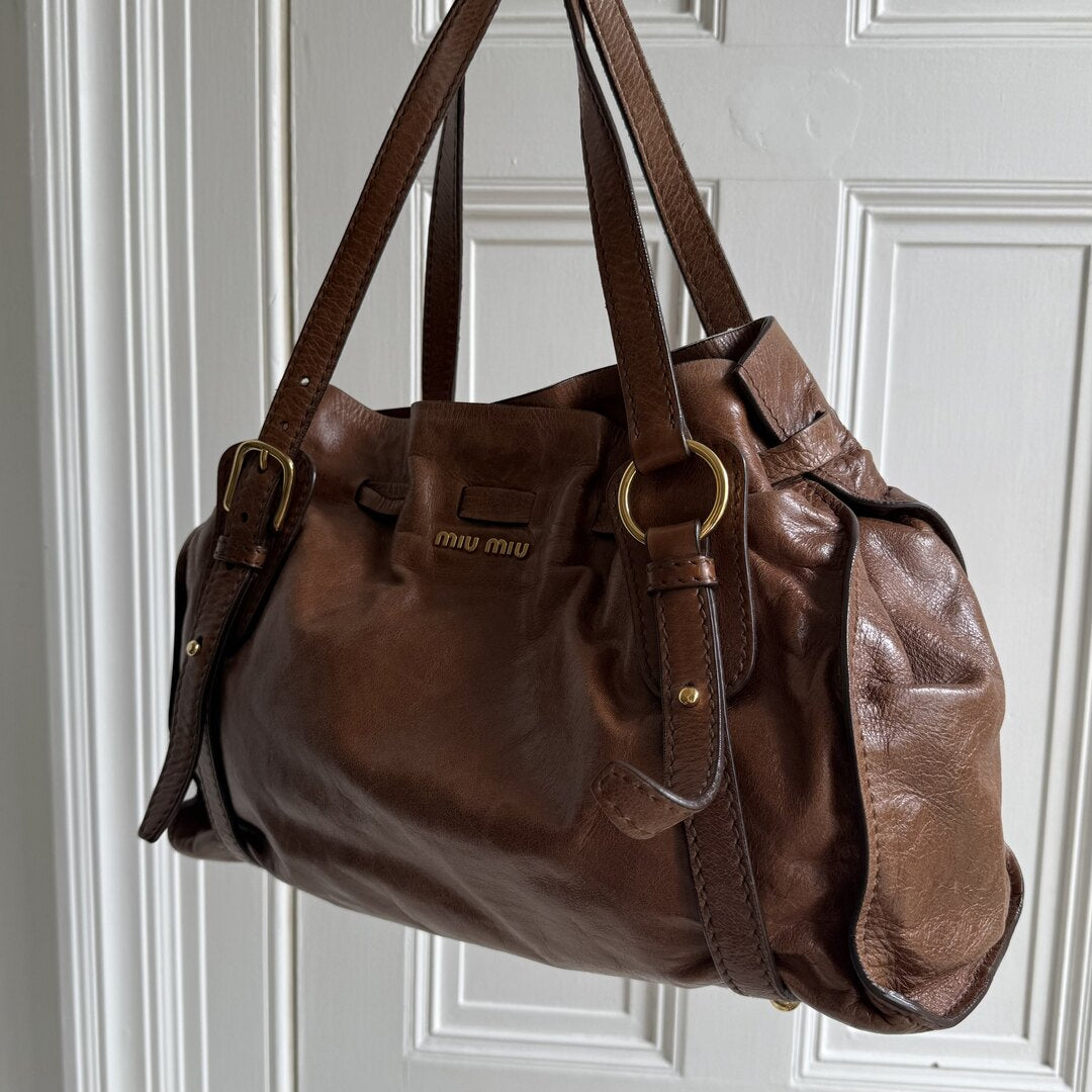 Miu Miu Vitello Leather Brown Tote Bag