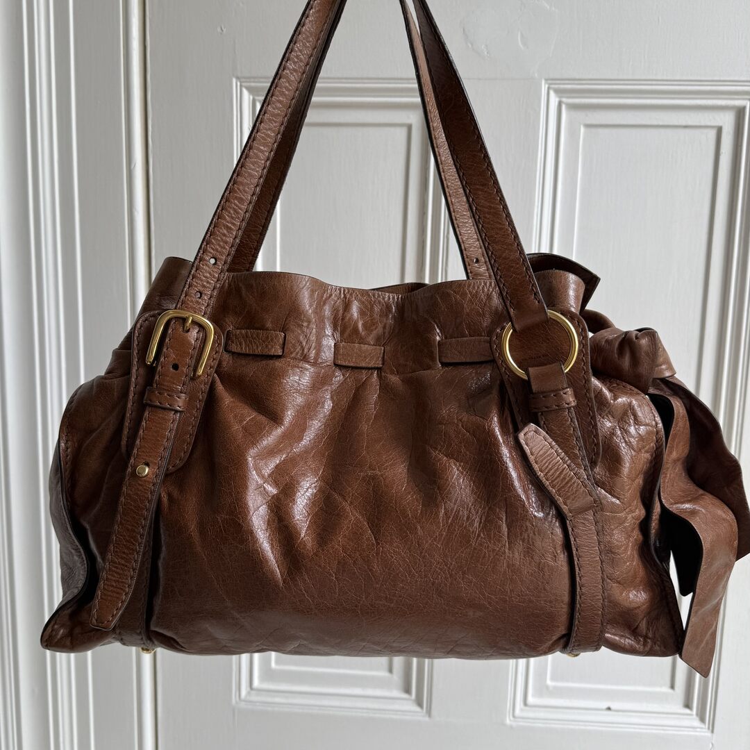 Miu Miu Vitello Leather Brown Tote Bag