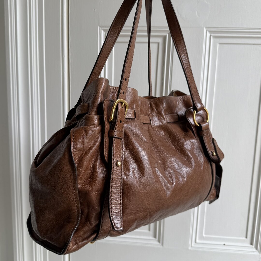 Miu Miu Vitello Leather Brown Tote Bag