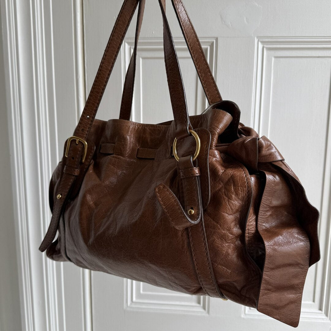 Miu Miu Vitello Leather Brown Tote Bag
