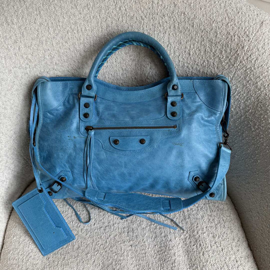 2008 Balenciaga The City Leather Blue Handbag