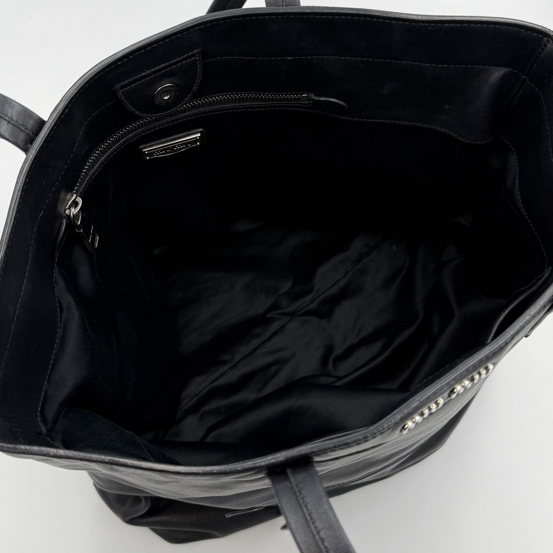 Miu Miu Vitello Black Leather Tote Bag