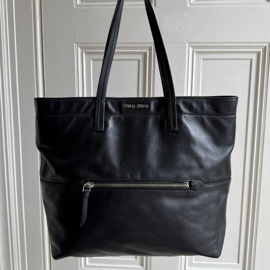 Miu Miu Vitello Black Leather Tote Bag