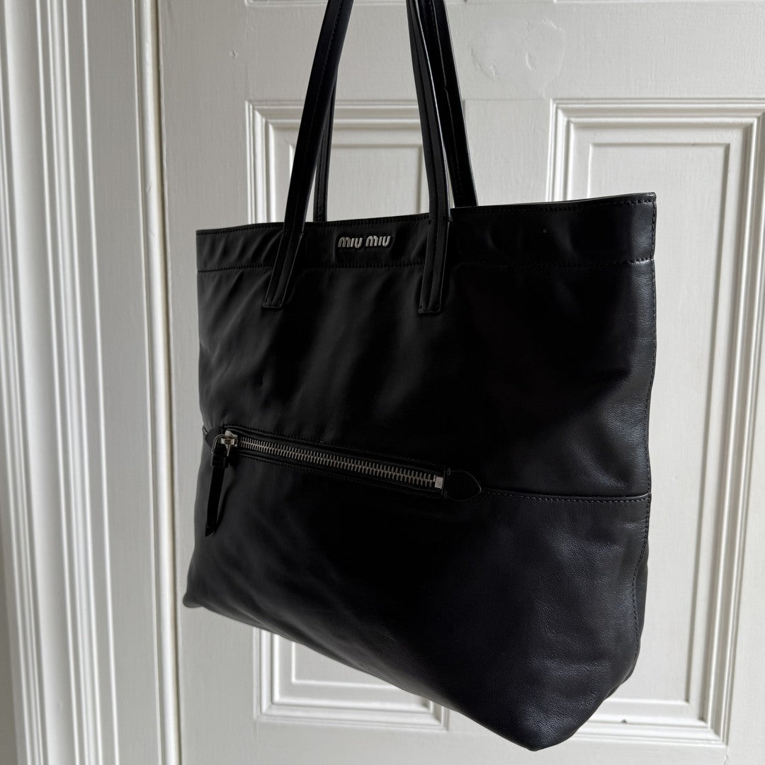 Miu Miu Vitello Black Leather Tote Bag