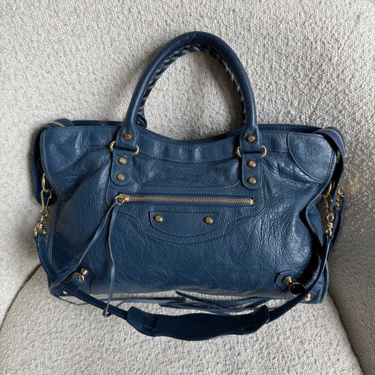 2017 Balenciaga The City Leather Blue Handbag