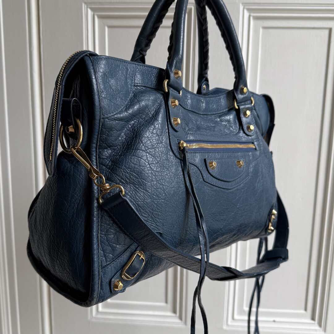 2017 Balenciaga The City Leather Blue Handbag