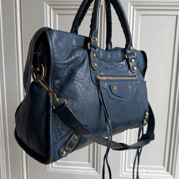 2017 Balenciaga The City Leather Blue Handbag