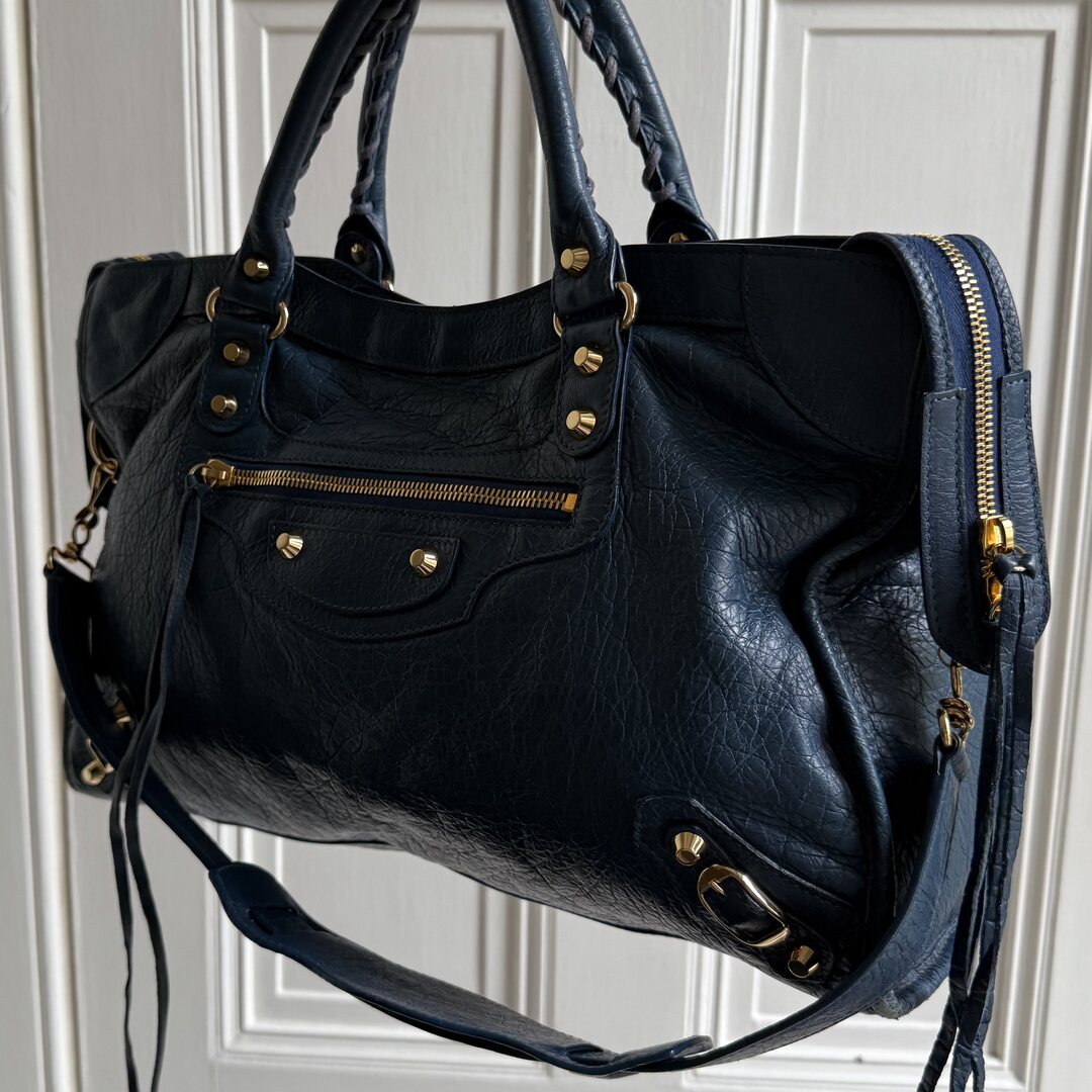 2017 Balenciaga The City Leather Blue Handbag