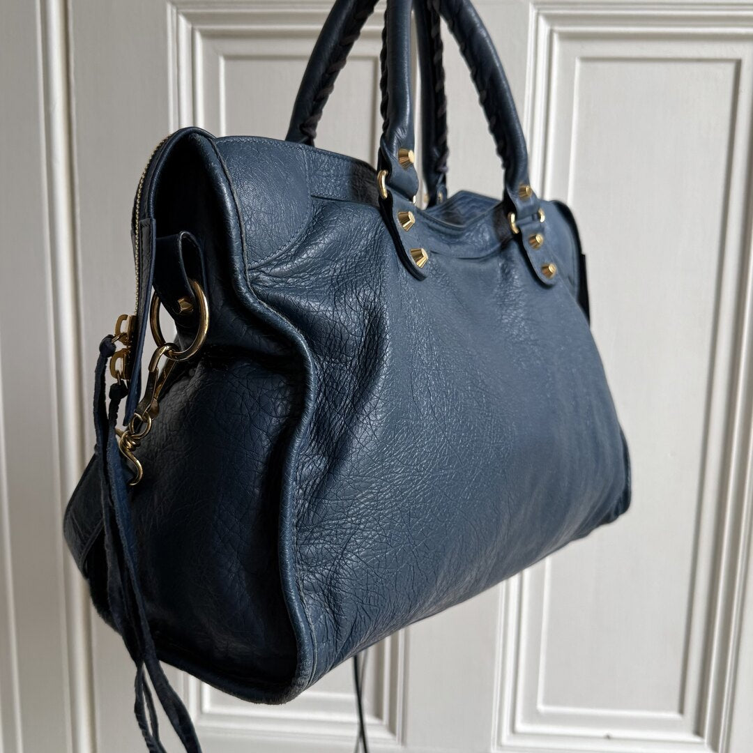 2017 Balenciaga The City Leather Blue Handbag