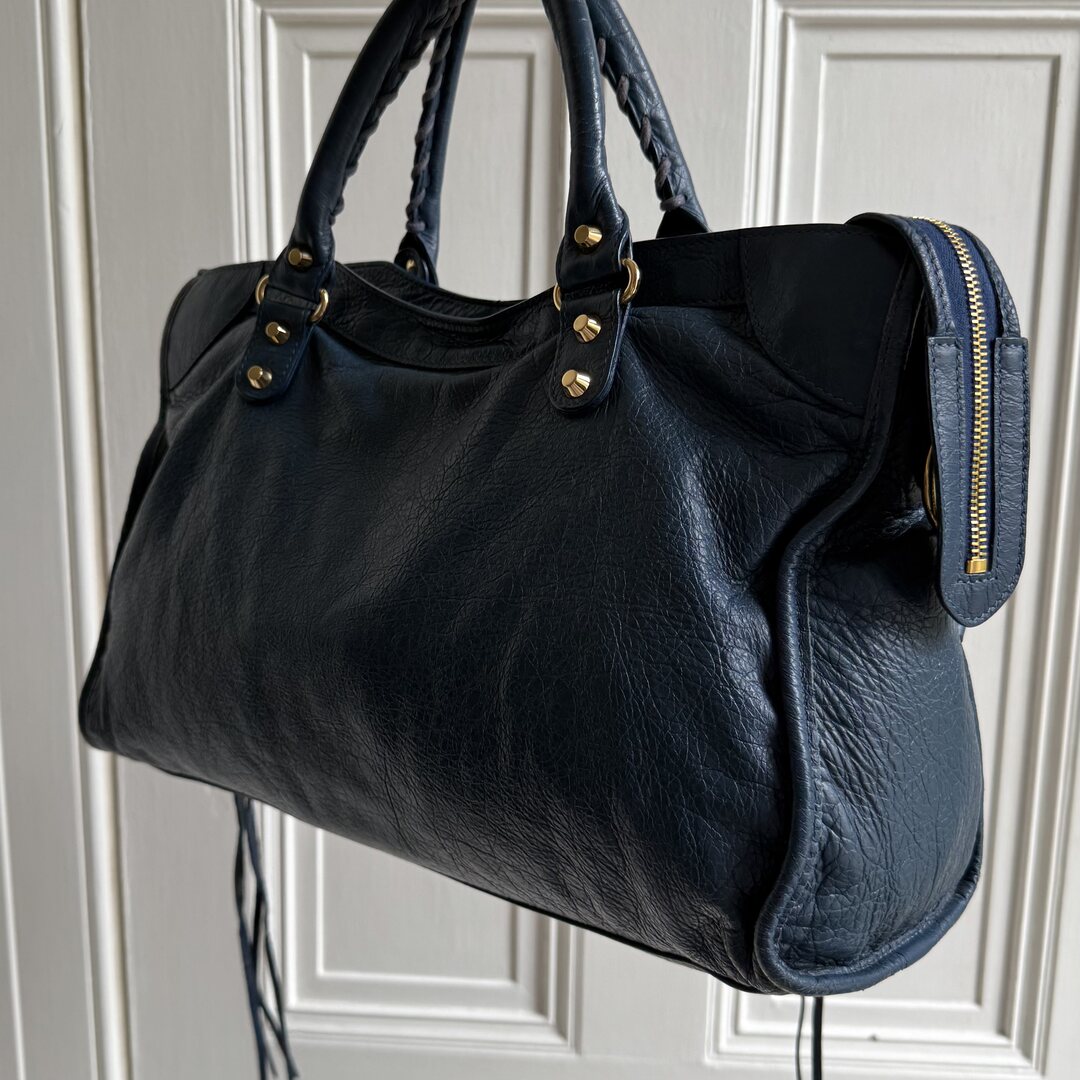 2017 Balenciaga The City Leather Blue Handbag