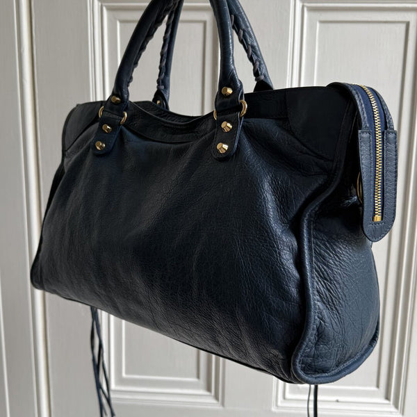 2017 Balenciaga The City Leather Blue Handbag