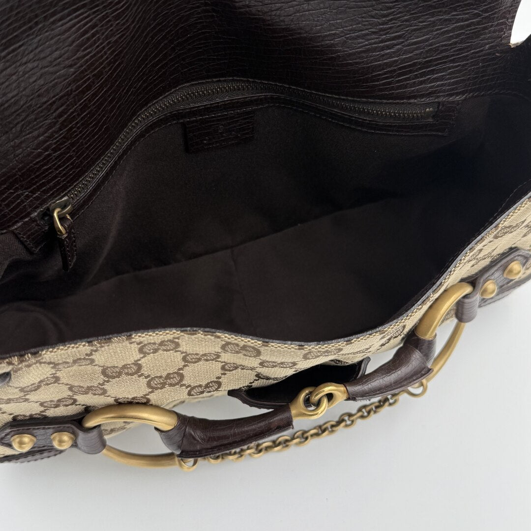 Gucci GG Canvas Horsebit Chain Brown Shoulder Bag