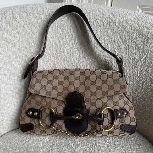Gucci GG Canvas Horsebit Chain Brown Shoulder Bag