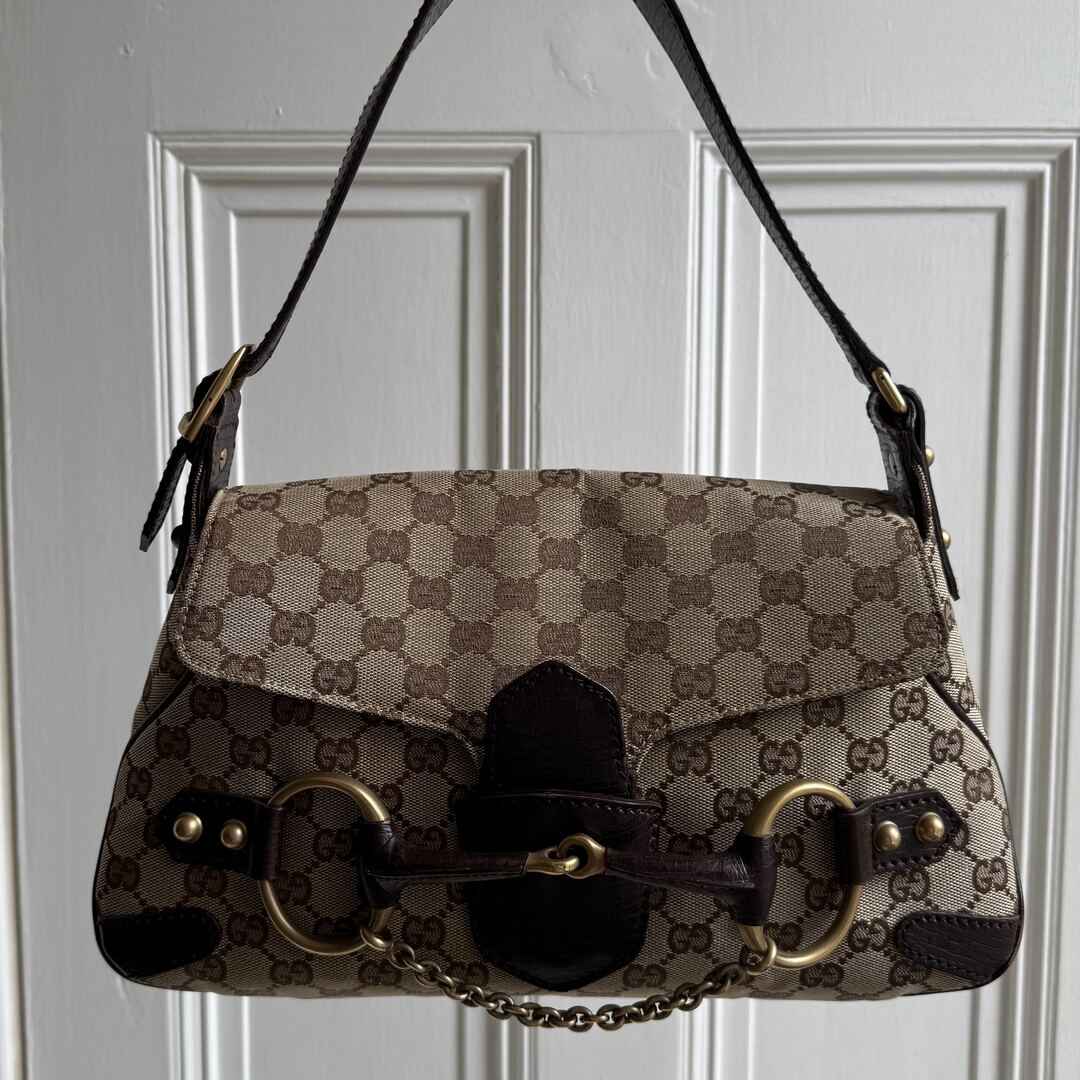 Gucci GG Canvas Horsebit Chain Brown Shoulder Bag