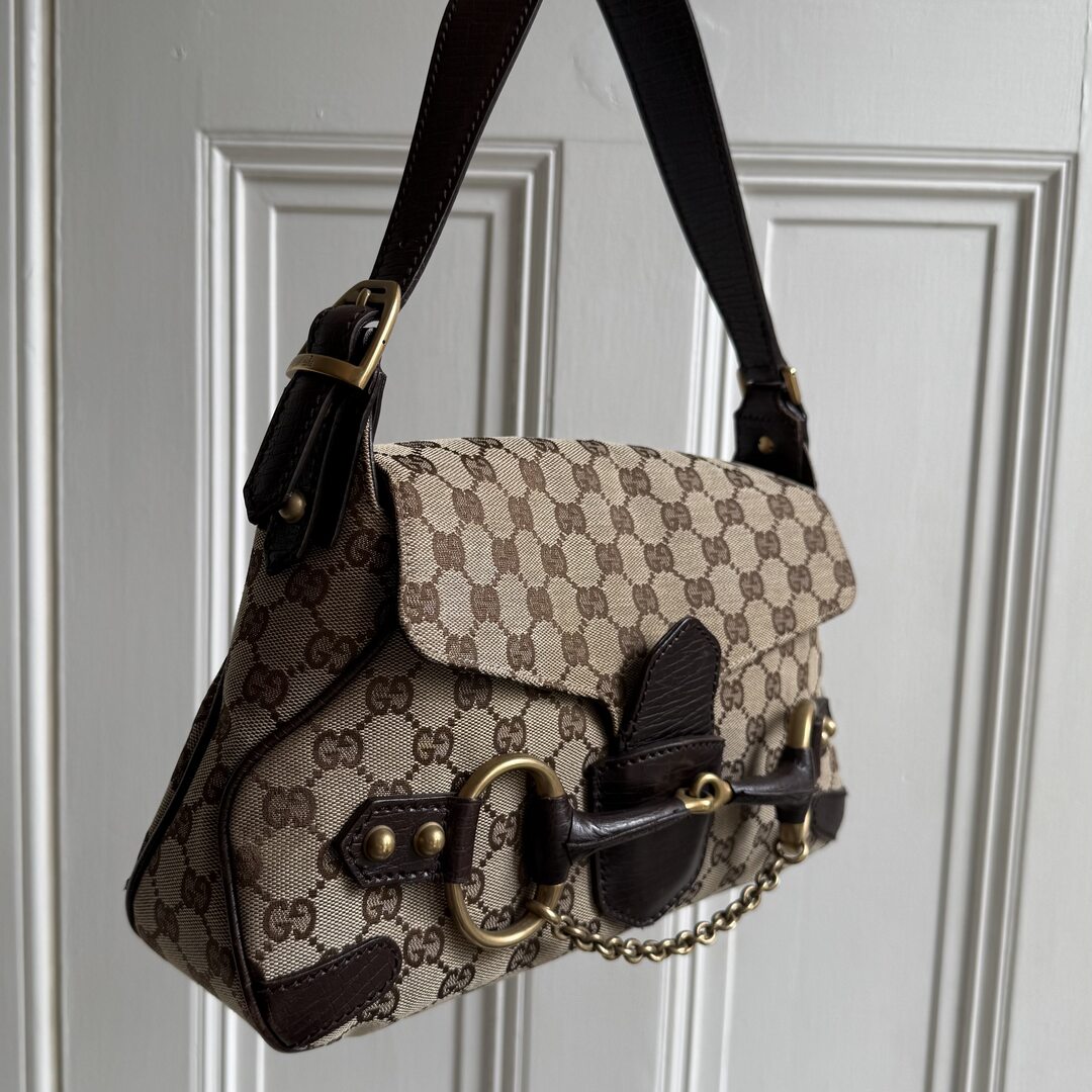Gucci GG Canvas Horsebit Chain Brown Shoulder Bag