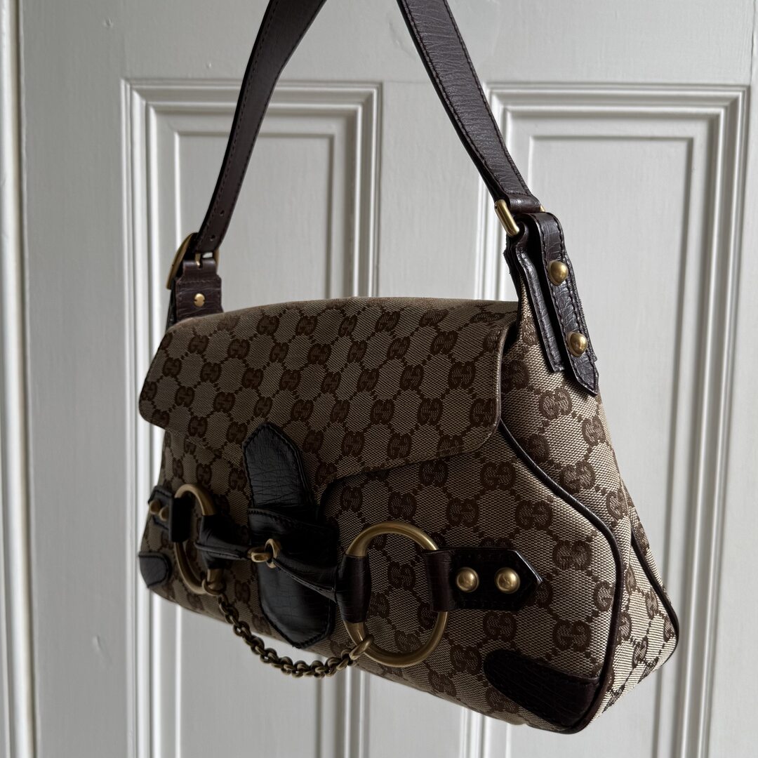Gucci GG Canvas Horsebit Chain Brown Shoulder Bag
