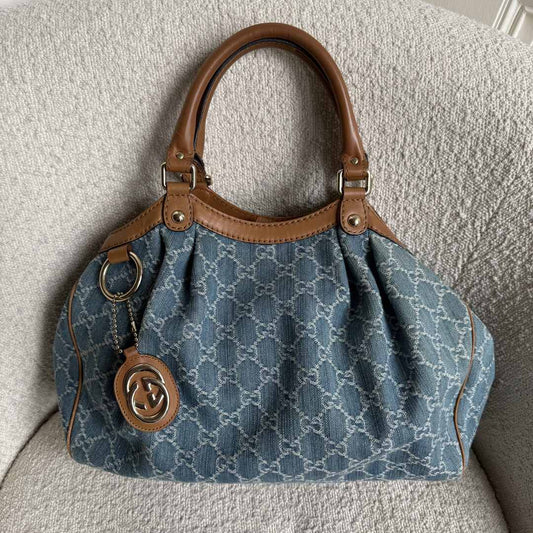 Gucci GG Denim Sukey Blue Tote Bag
