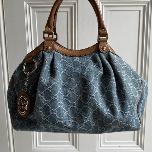 Gucci GG Denim Sukey Blue Tote Bag