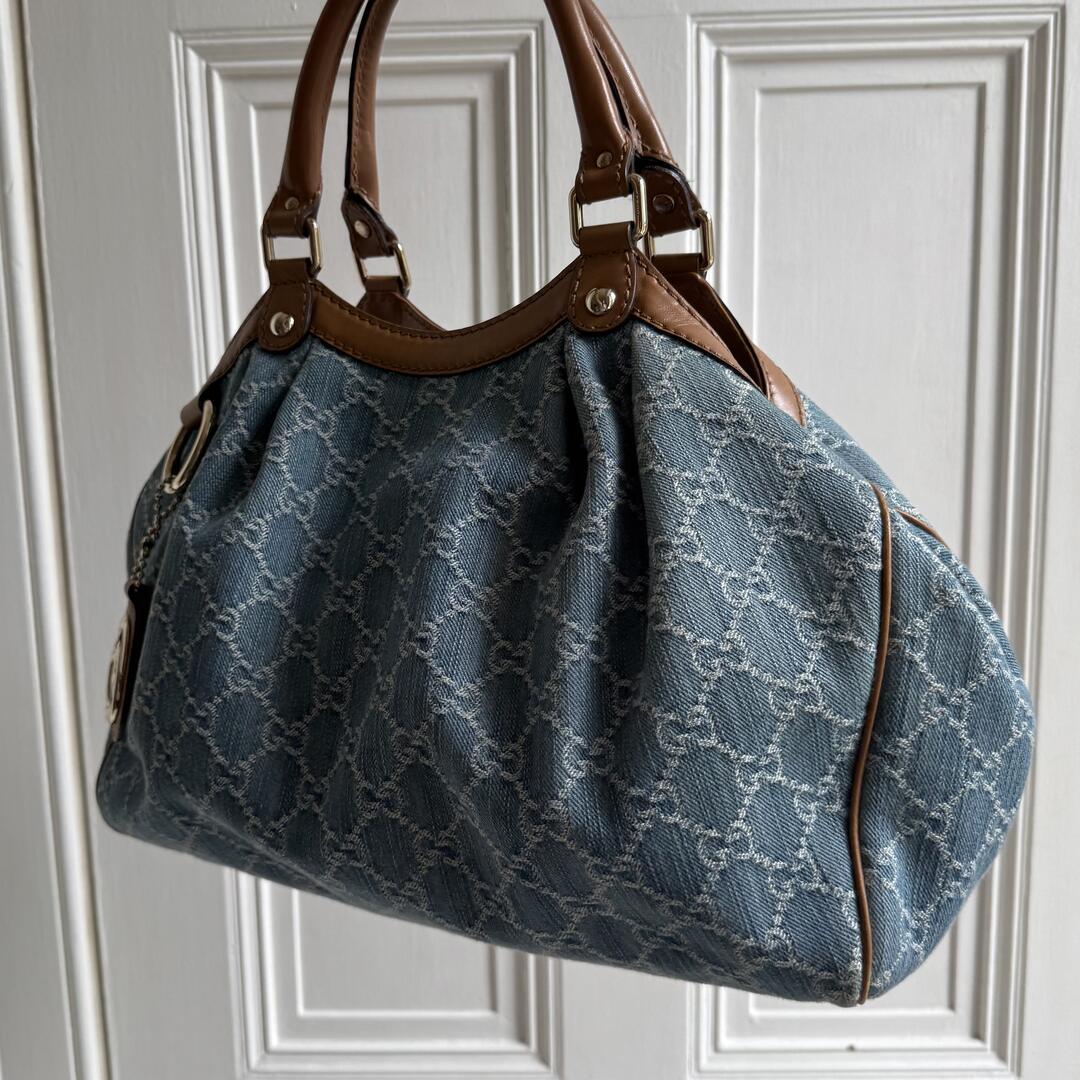 Gucci GG Denim Sukey Blue Tote Bag