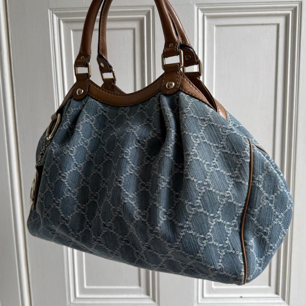 Gucci GG Denim Sukey Blue Tote Bag