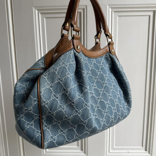 Gucci GG Denim Sukey Blue Tote Bag