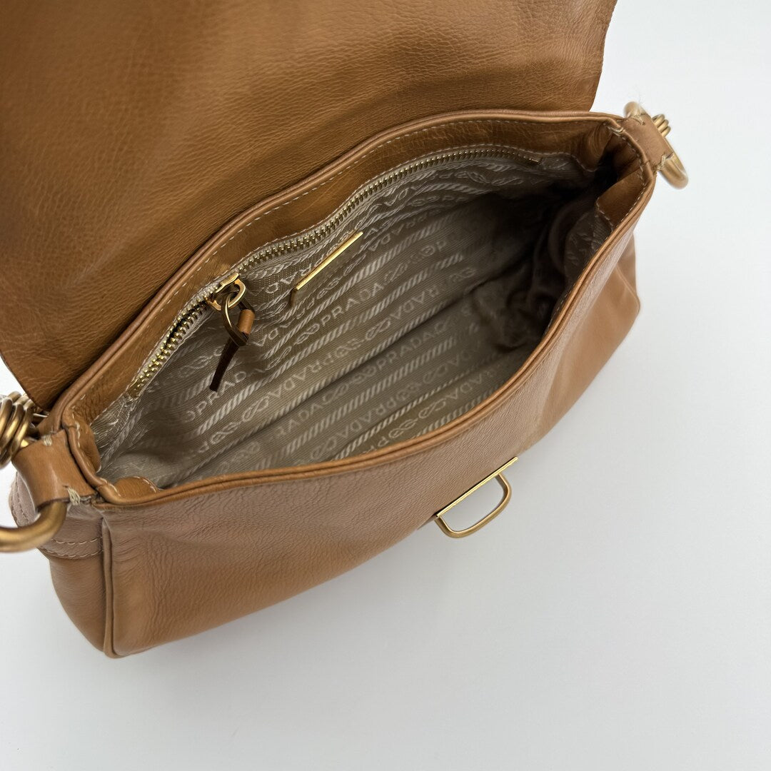 Prada Borchie Studded Brown Leather Shoulder Bag