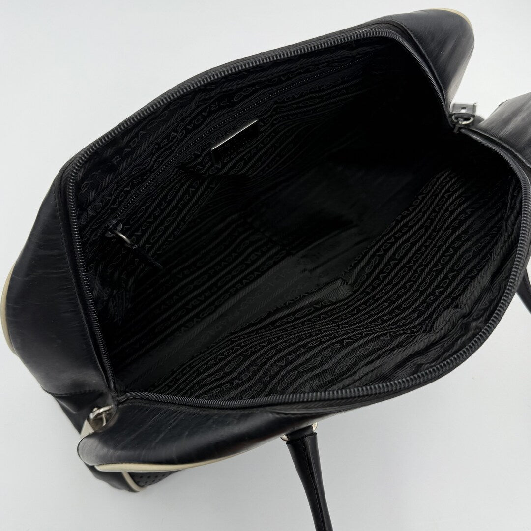 2000s Prada Vitello Bowling Black Leather Handbag