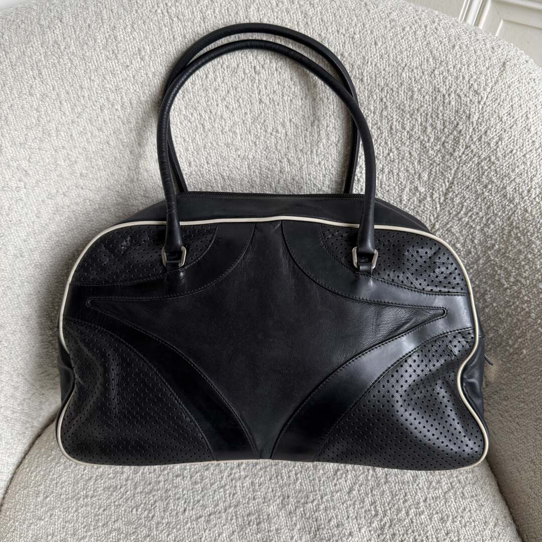 2000s Prada Vitello Bowling Black Leather Handbag