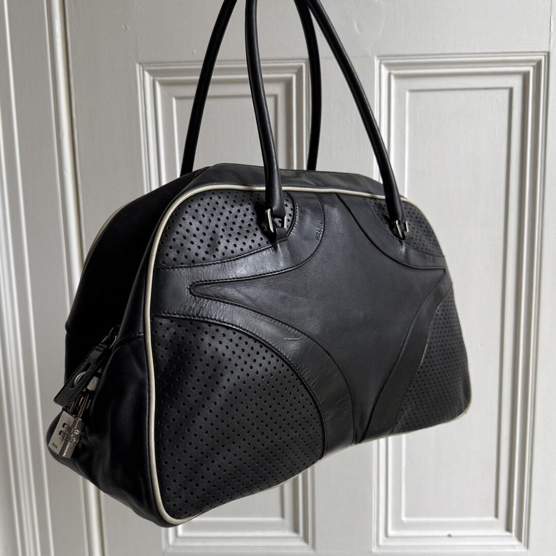 2000s Prada Vitello Bowling Black Leather Handbag