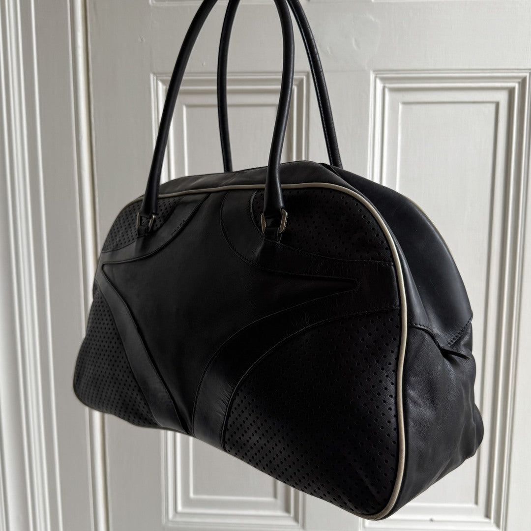 2000s Prada Vitello Bowling Black Leather Handbag