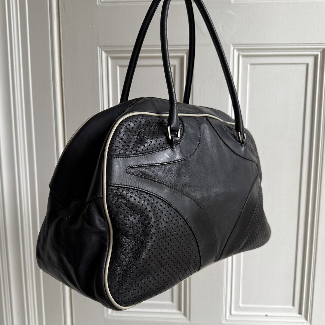 2000s Prada Vitello Bowling Black Leather Handbag