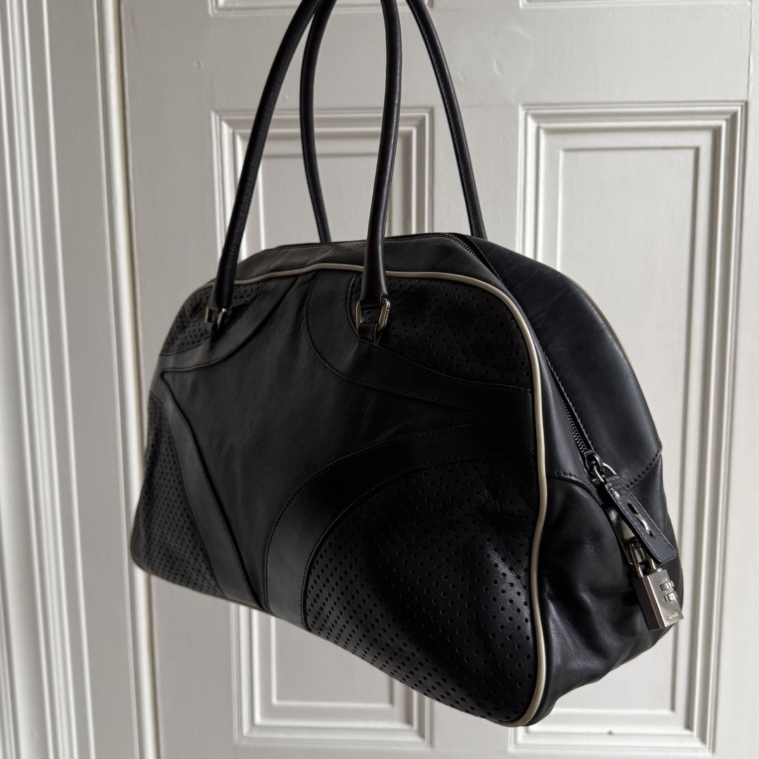 2000s Prada Vitello Bowling Black Leather Handbag