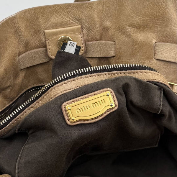 Miu Miu Vitello Leather Beige Tote Bag