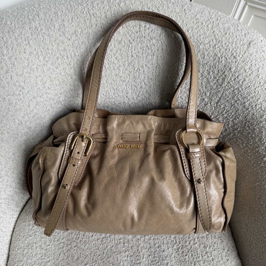 Miu Miu Vitello Leather Beige Tote Bag