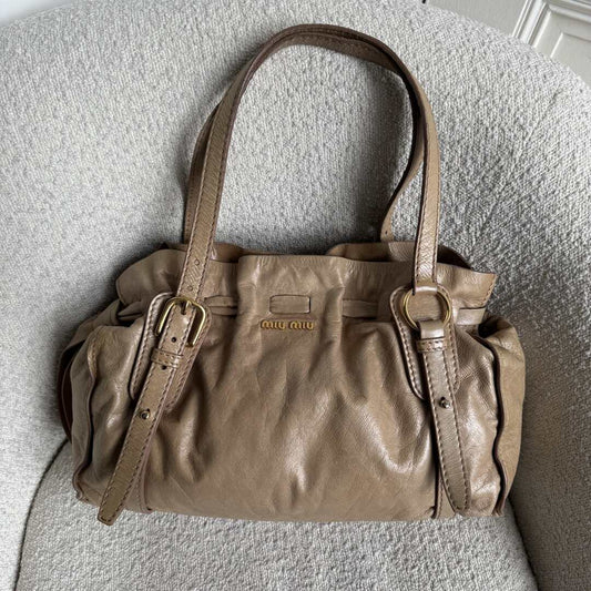 Miu Miu Vitello Leather Beige Tote Bag