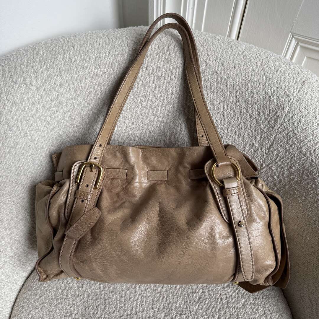 Miu Miu Vitello Leather Beige Tote Bag