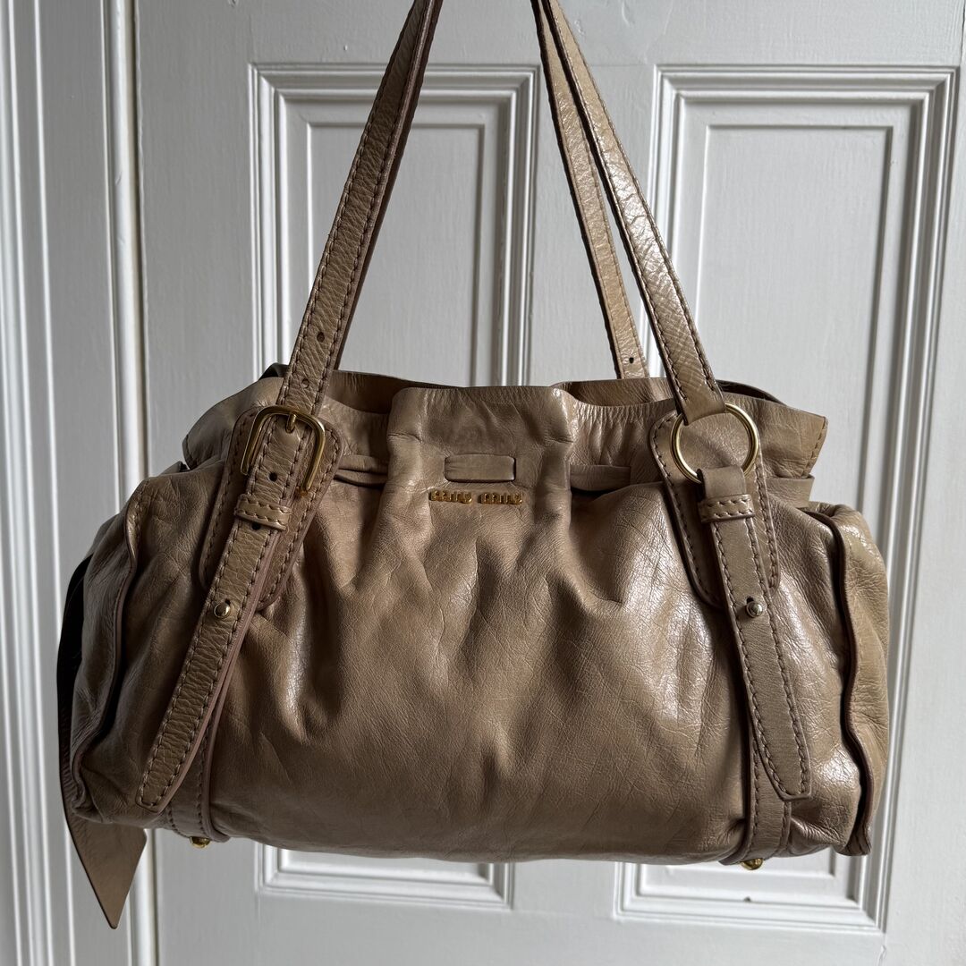 Miu Miu Vitello Leather Beige Tote Bag