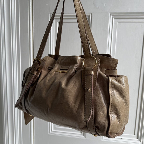 Miu Miu Vitello Leather Beige Tote Bag