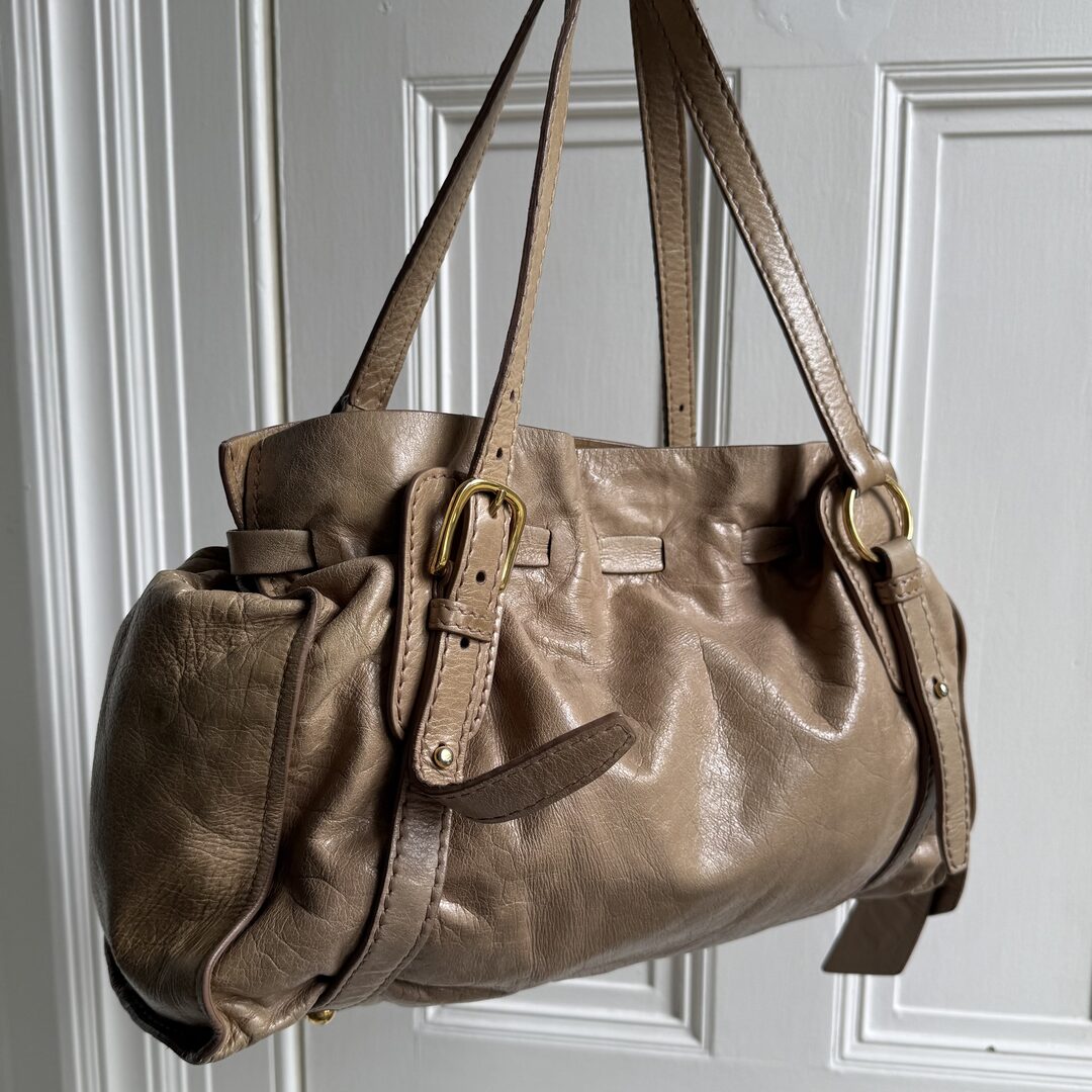 Miu Miu Vitello Leather Beige Tote Bag