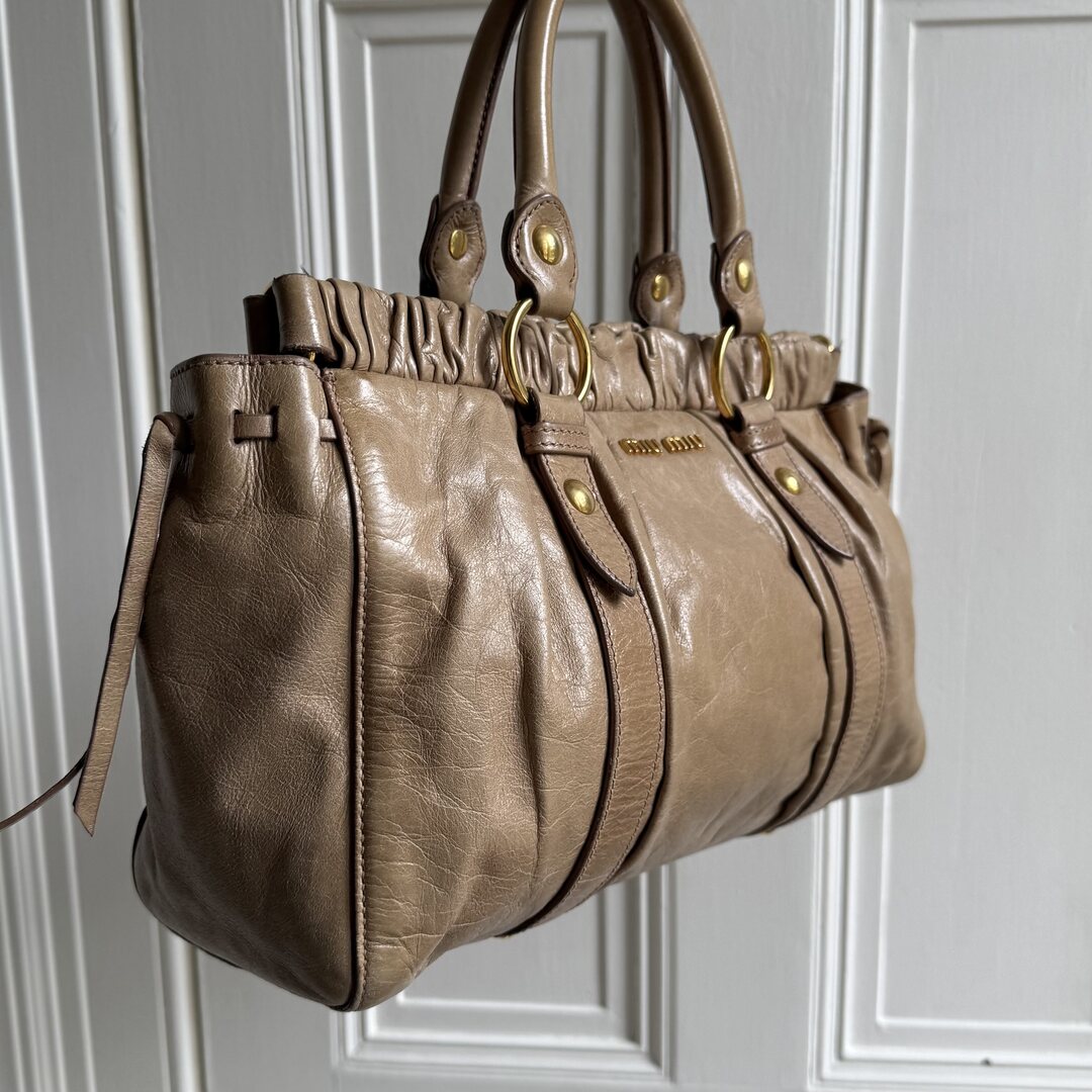 Miu Miu Vitello Beige Leather Handbag