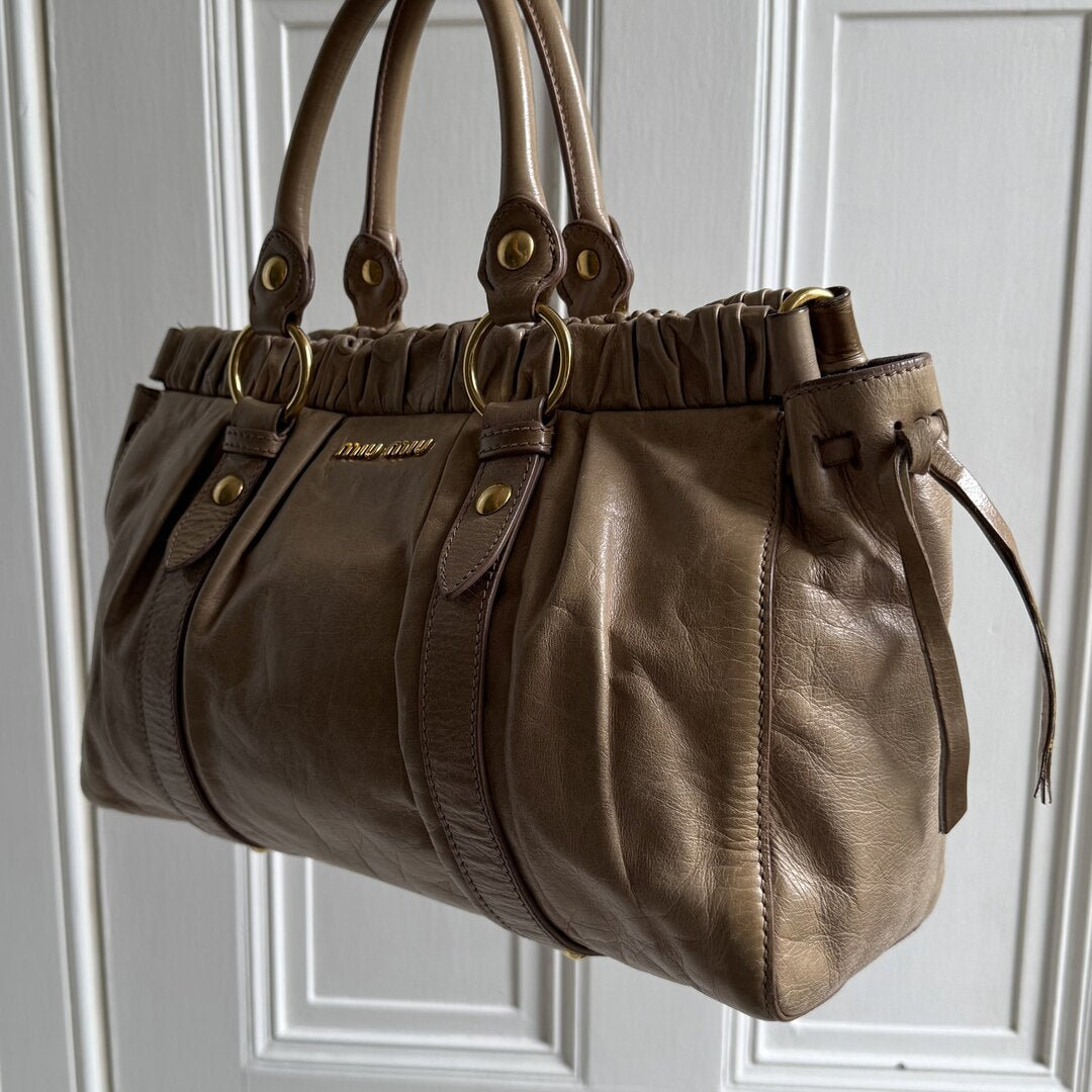 Miu Miu Vitello Beige Leather Handbag