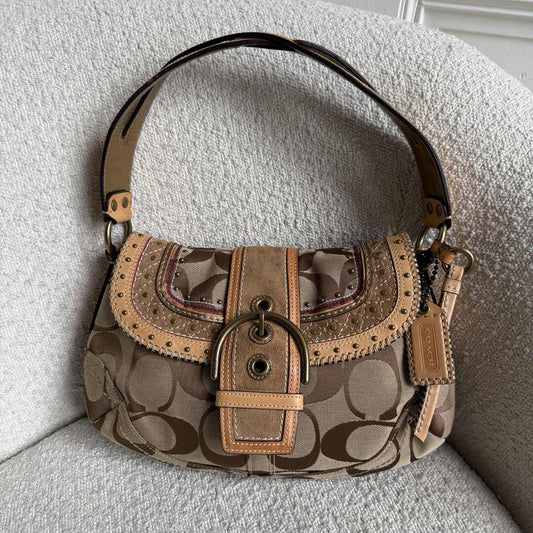 Coach Signature Soho Studded Beige Shoulder Bag