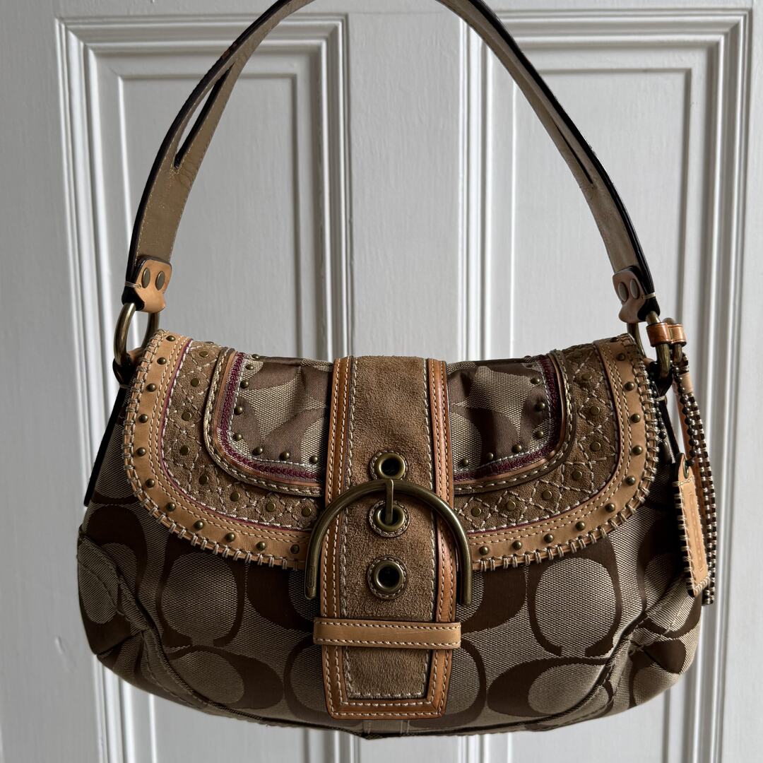 Coach Signature Soho Studded Beige Shoulder Bag