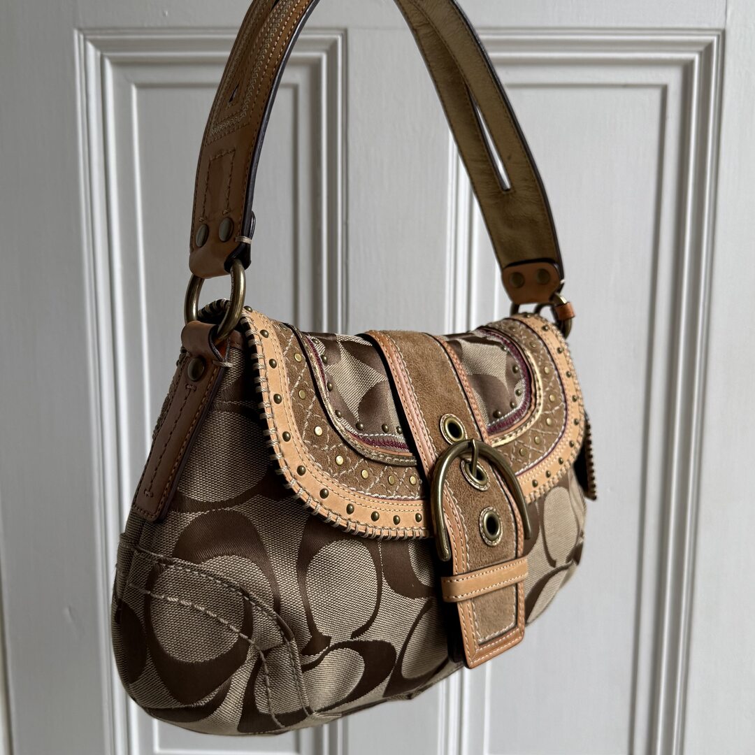 Coach Signature Soho Studded Beige Shoulder Bag