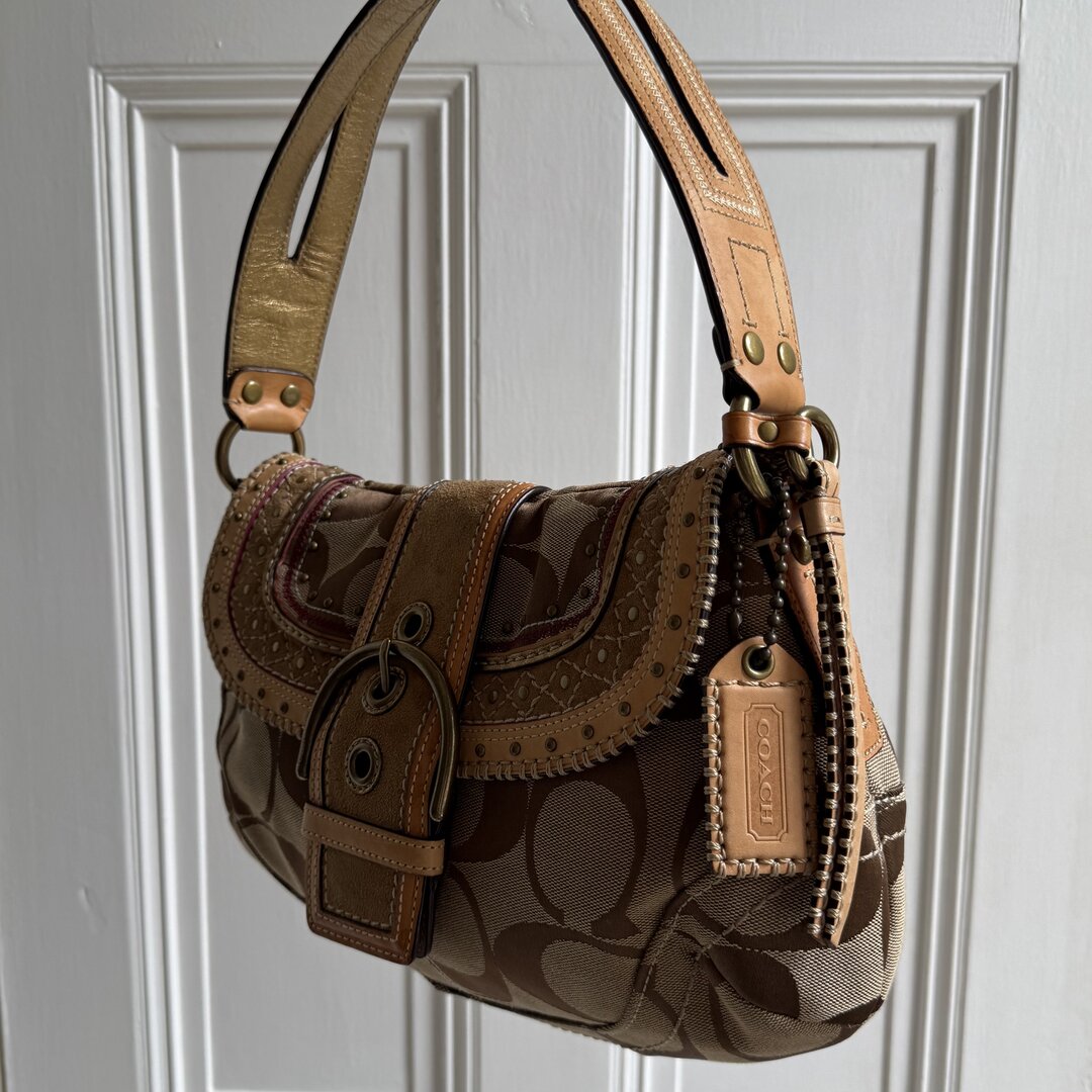 Coach Signature Soho Studded Beige Shoulder Bag