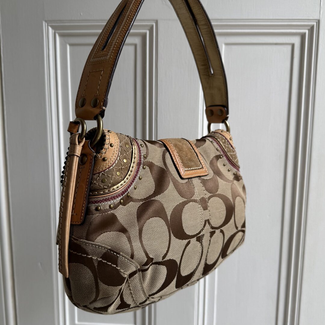 Coach Signature Soho Studded Beige Shoulder Bag