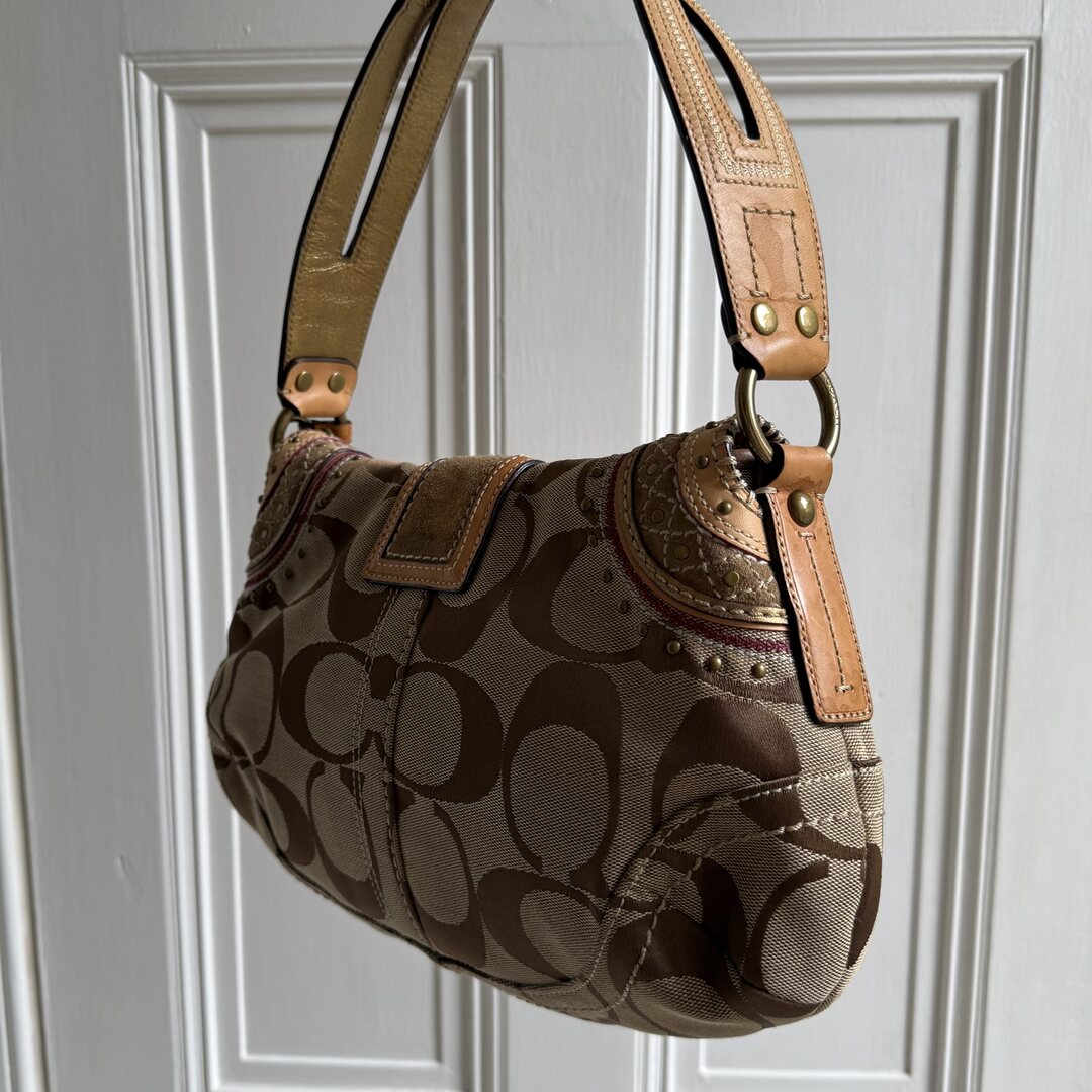 Coach Signature Soho Studded Beige Shoulder Bag